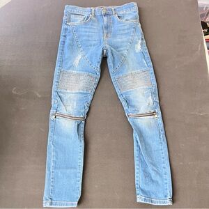 Zara Men's Motorcycle Jeans with Ribbed Accents Double Zipper Knees 30x28